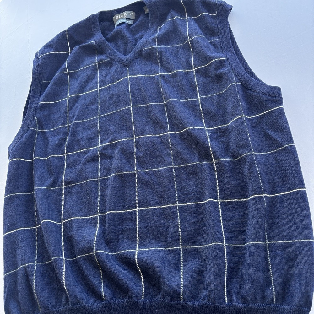 Lyle & Scott Merino Wool Sweater Vest Men's Large Navy Blue‎ V-Neck Classic